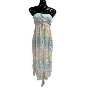 Tiare ombre yellow blue white‎ womens smocked maxi dress Size: OS